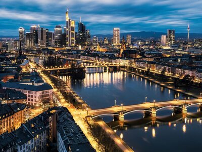 Lindner Hotel Frankfurt Main Plaza: aerial view of city buildings during night time