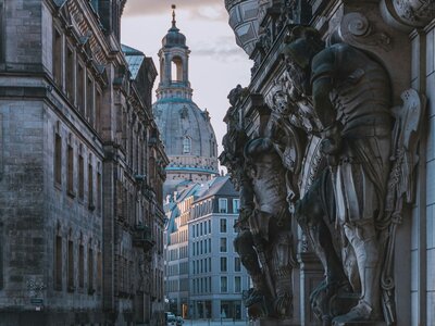 Fürstenzug: Beautiful street in Dresden at the Georgentor, sunrise