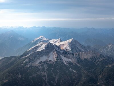 Zugspitze: The smaller mountain in the front is the Daniel. What a lovely name :)
Right beside it is the Plattberg. Both are located in Tirol in Austria right at the border to Germany.