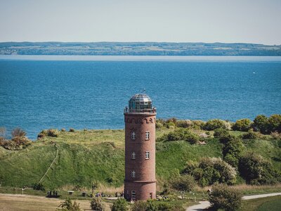 Cape Arkona: a lighthouse on a hill overlooking a large body of water