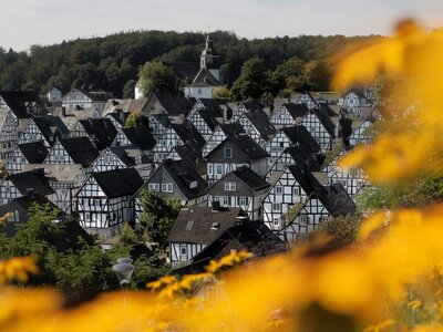 Alter Flecken: Historic village with half-timbered houses and church spire.